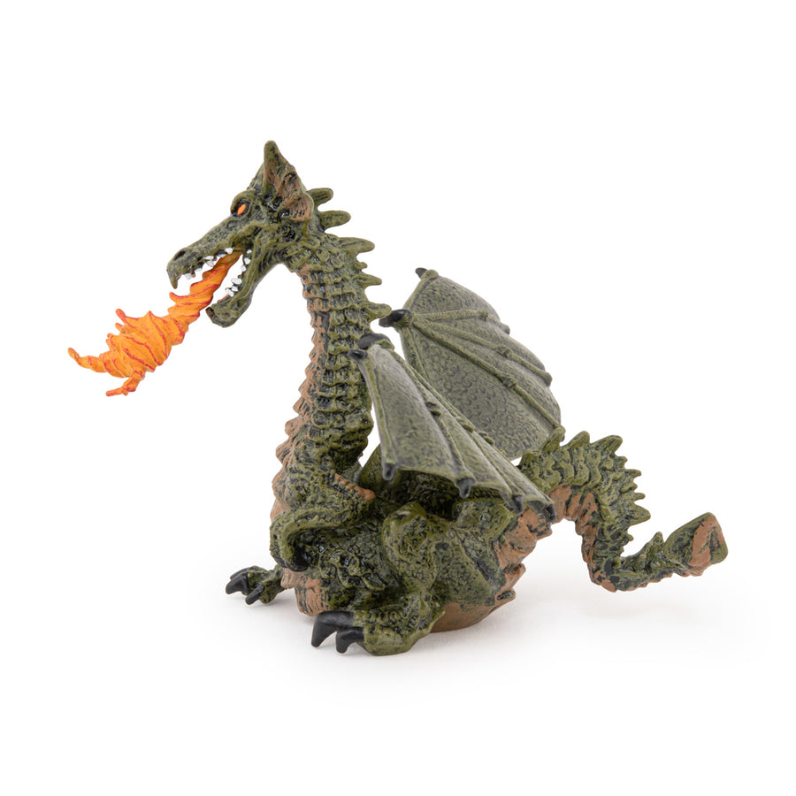 Figurine Dragon ailé vert avec flamme Papo en PVC, Collection Monde enchanté, jouet éducatif idéal pour enfants