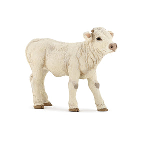 Figurine Veau Charolais Papo en PVC, Collection Vie à la ferme, jouet éducatif idéal pour enfants et collectionneurs