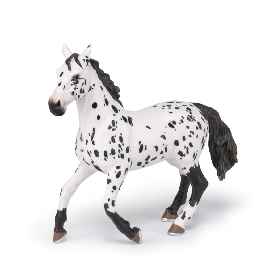 Cheval appaloosa noir Papo en PVC, Collection chevaux, jouet éducatif idéal pour enfants et collectionneurs