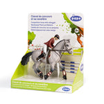 Figurine Cheval de concours et sa cavalière Papo en PVC, Collection chevaux, jouet éducatif idéal pour enfants et collectionneurs