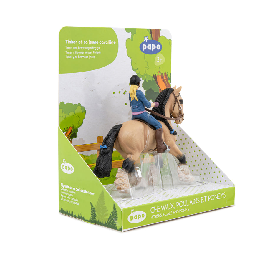Figurine Tinker et sa jeune cavalière Papo en PVC, Collection chevaux, jouet éducatif idéal pour enfants et collectionneurs